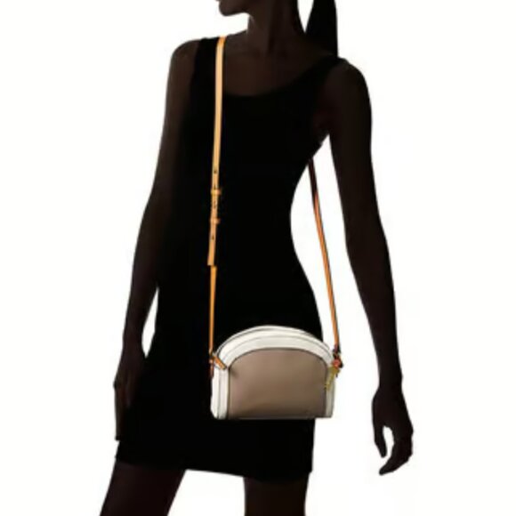 Fossil Chelsea Colorblock Leather Crossbody Bag White Tan ZipTop Everyday Casual - Picture 3 of 11